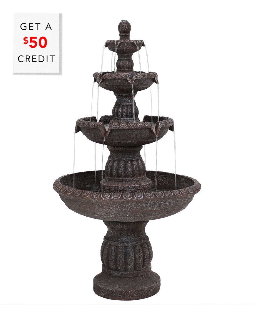 Shop Sunnydaze 4-tier Mediterranean Outdoor Water Fountain Backyard Feature -49in With $50 Credit In Brown