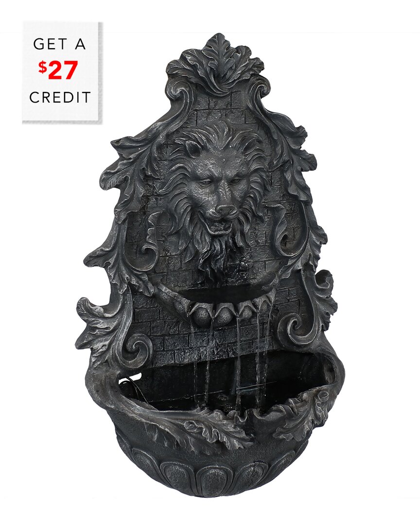Sunnydaze 30"h Solar-powered With Battery Pack Polyresin Stoic Courage Lion Head Outdoor Wall-mount Fountain In Grey