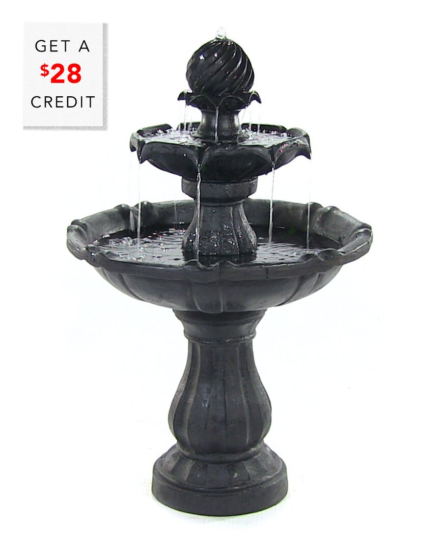 Sunnydaze Outdoor 2-tier Solar Powered Water Fountain With Battery Backup And Submersible Pump - 35" In Black