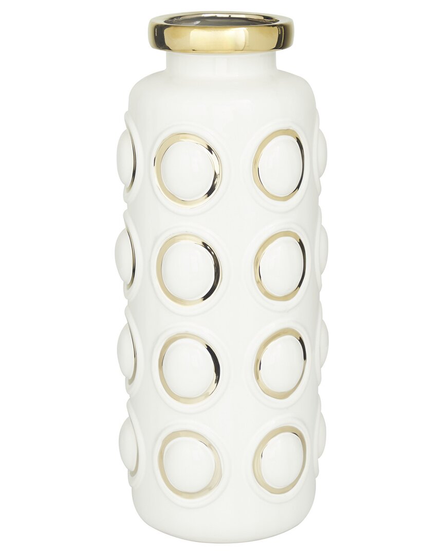 COSMOLIVING BY COSMOPOLITAN COSMOLIVING BY COSMOPOLITAN WHITE CERAMIC VASE WITH GOLD CIRCLE ACCENTS