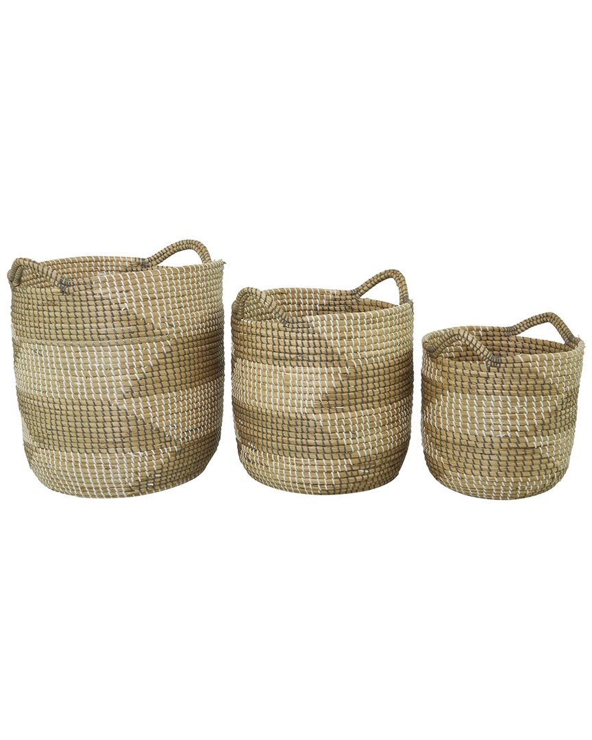 Shop Cosmoliving By Cosmopolitan Set Of 3 Brown Seagrass Handmade Two Toned Storage Basket With Handles