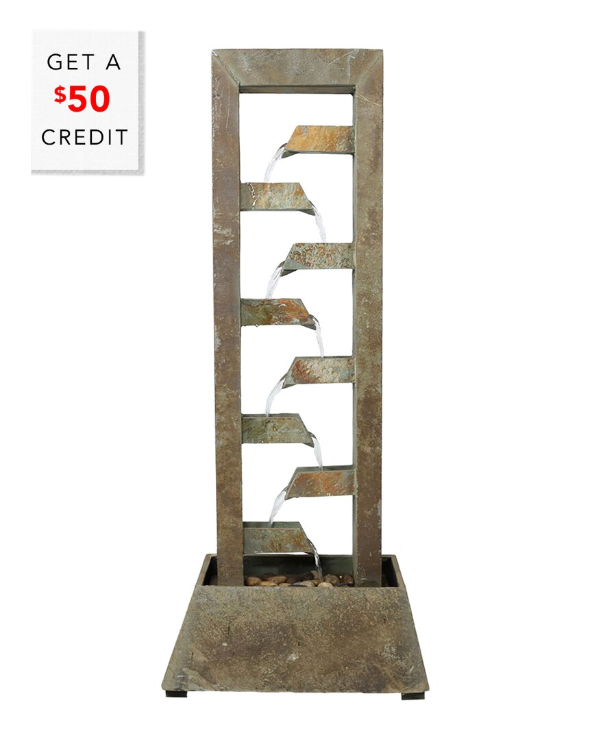 SUNNYDAZE SUNNYDAZE STACKED SLATE OUTDOOR WATER FOUNTAIN 49IN GARDEN & PATIO WATER FEATURE WITH $50 CREDIT 