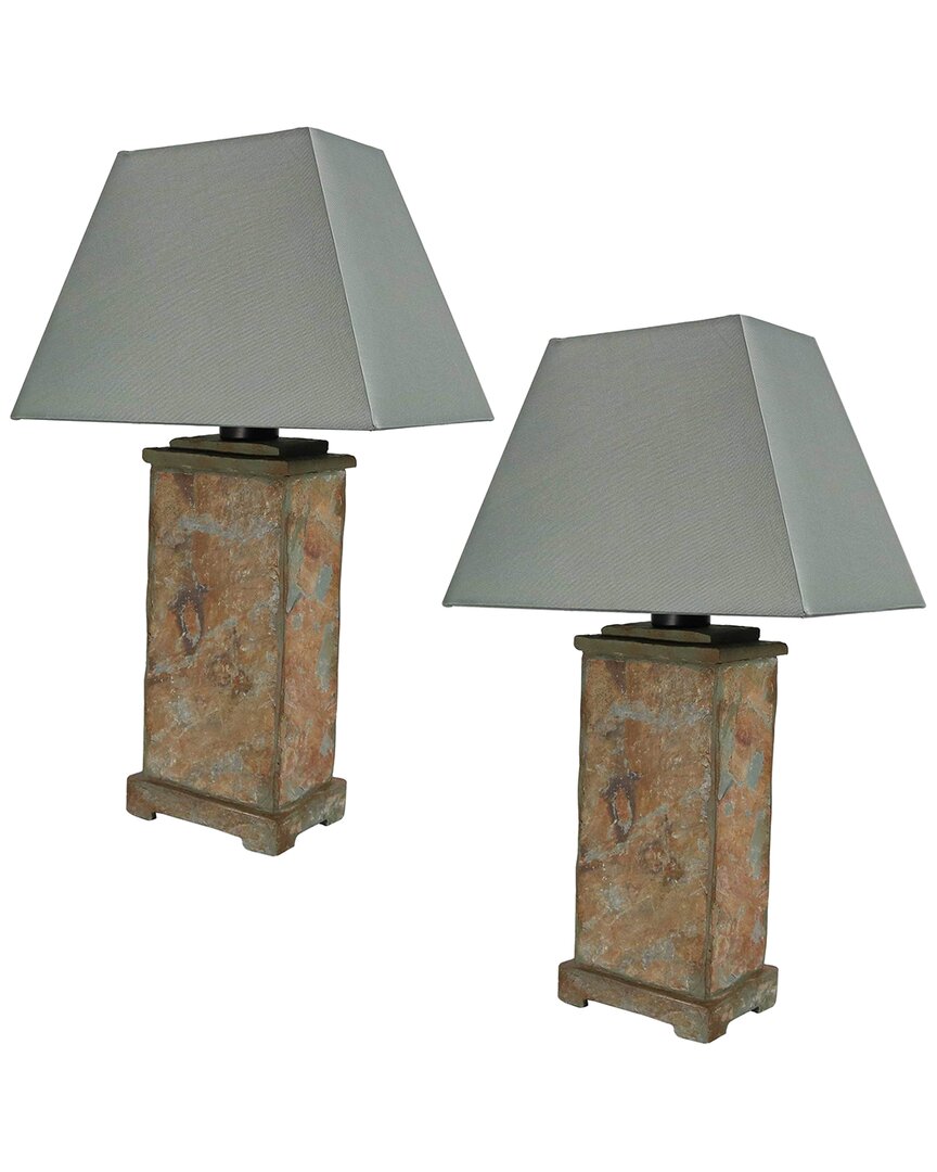 Sunnydaze Indoor/outdoor Electric Table Lamp Set In Brown