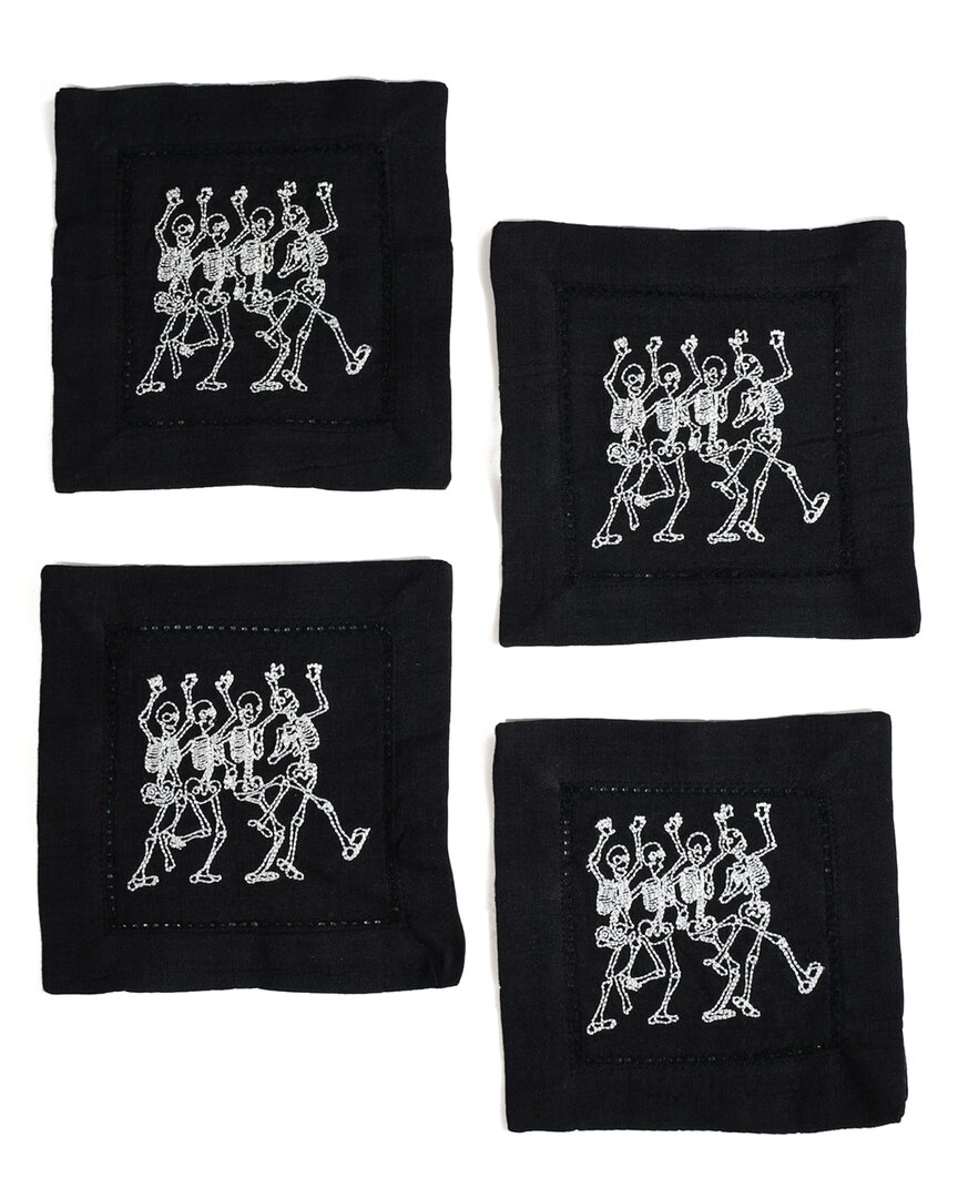 Tiramisu Set Of 4 Skeleton Dance Cocktail Napkins In Black