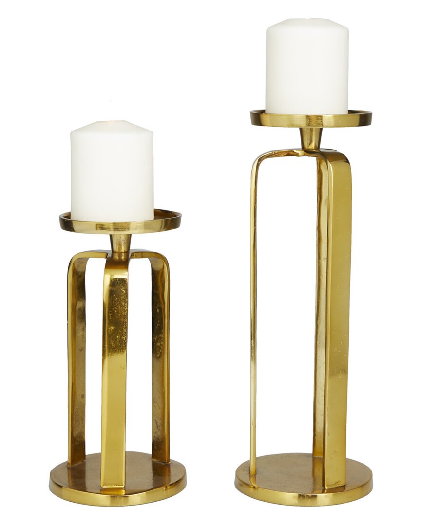 Cosmoliving By Cosmopolitan Set Of 2 Candle Holders In Gold