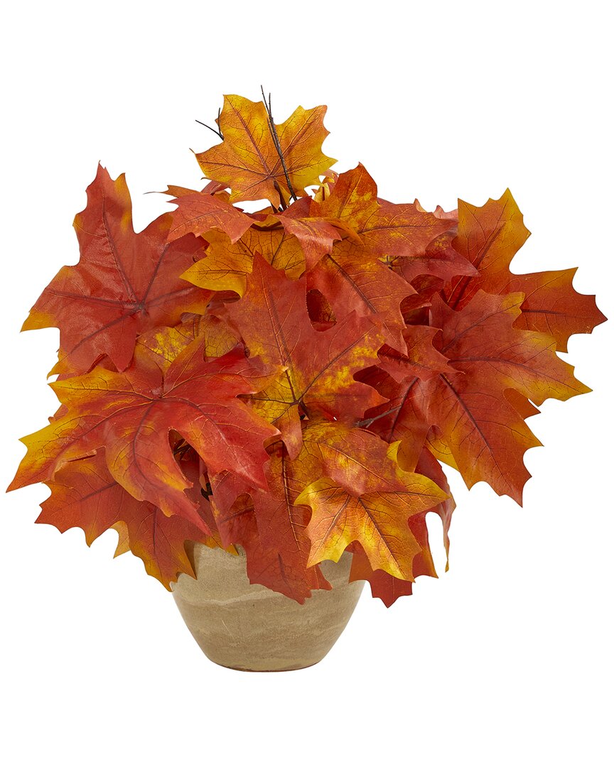 Nearly Natural 16in Autumn Maple Leaf Artificial Plant In Decorative Planter In Orange