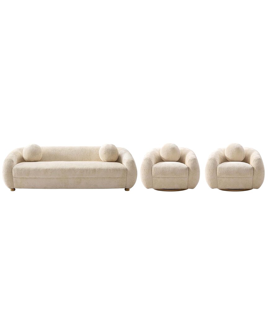 Manhattan Comfort 3pc Modern Tribeca Chenille 85.8in Sofa & 2 Accent Chairs In Brown