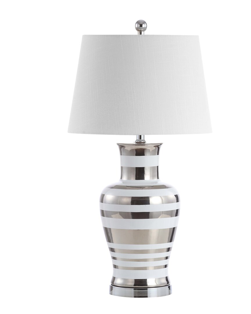 Jonathan Y Zilar Striped 28.75 Ceramic Iron Classic Modern Led Table Lamp In Silver