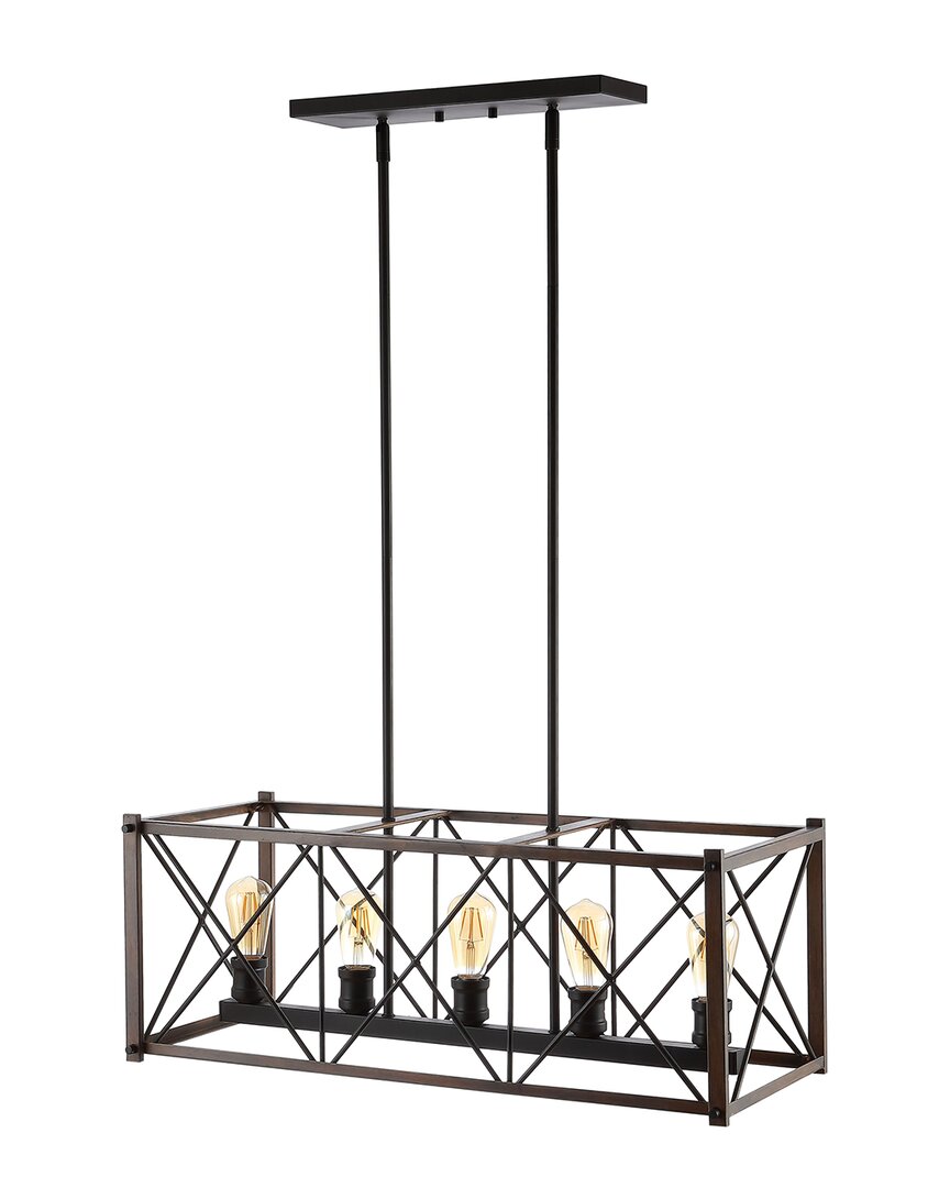 Jonathan Y Galax 30 5 Light Adjustable Iron Farmhouse Industrial Led Dimmable Pendant In Metallic