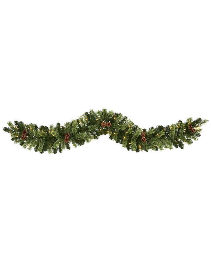 Nearly Natural 6ft Christmas Artificial Garland With 50 Clear Led Lights In Green