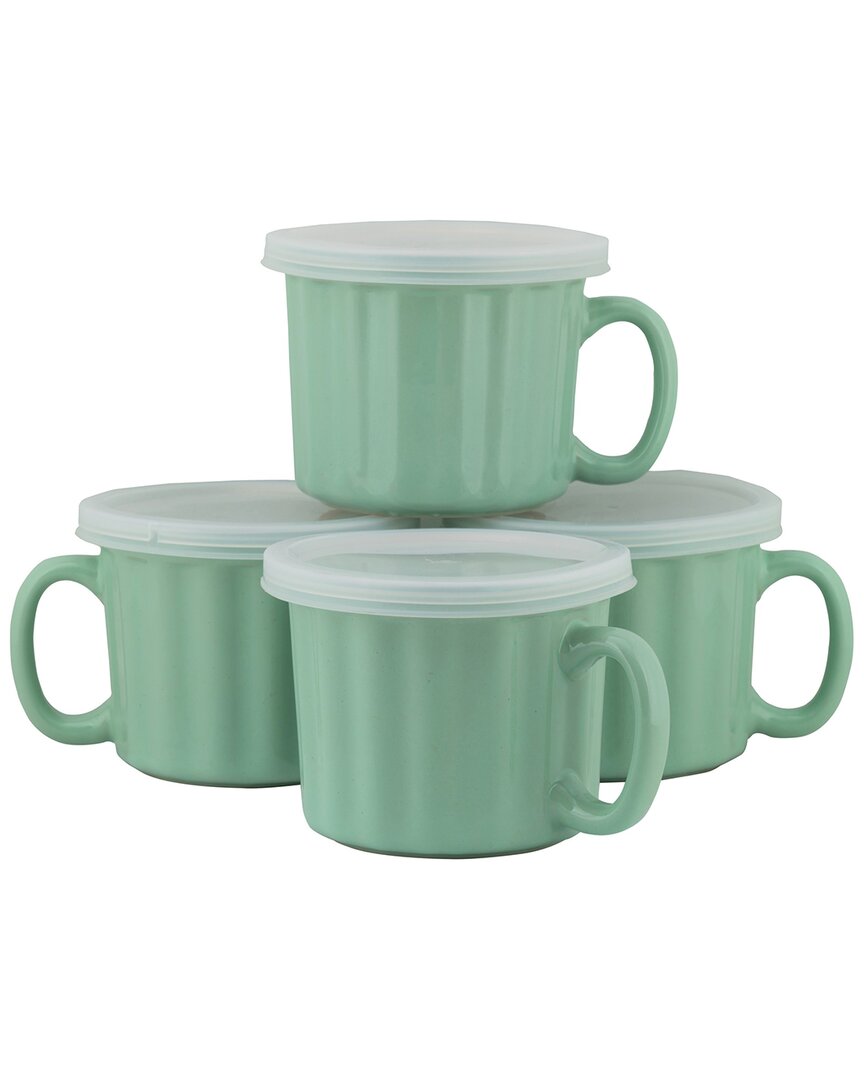 Ten Strawberry Street 16oz Set Of 4 Soup Mugs In Turquoise