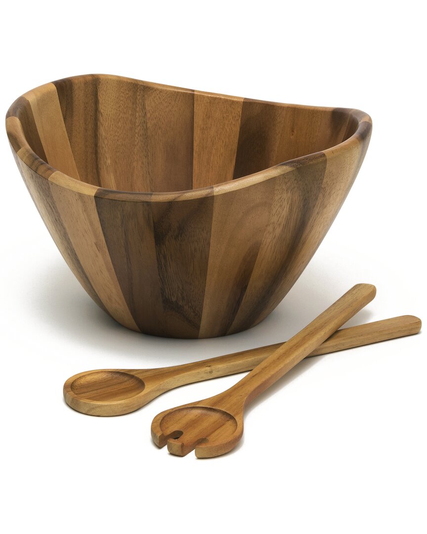 Lipper International Acacia Wave Large Bowls With Servers In Brown