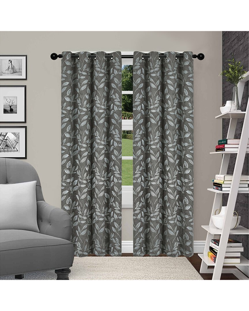 Superior Set Of 2 Leaves Blackout Panel Curtains In Gray