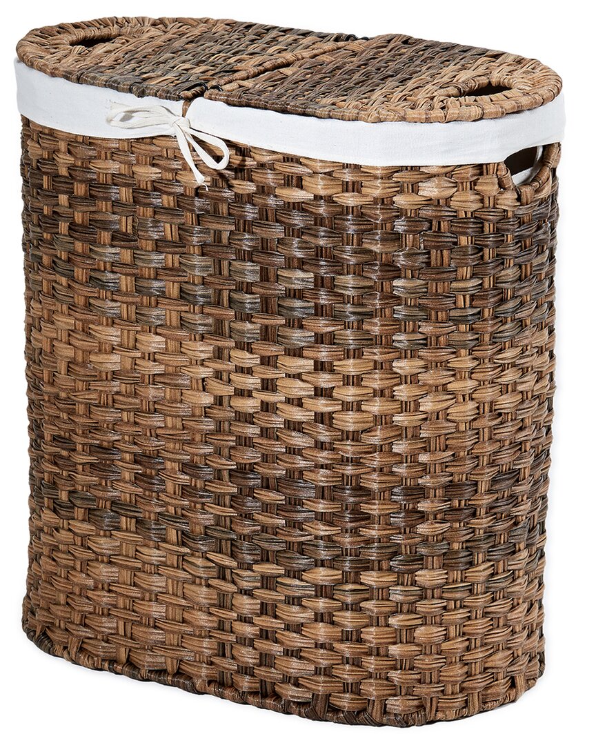 Seville Classics Handwoven Oval Lidded Laundry Hamper