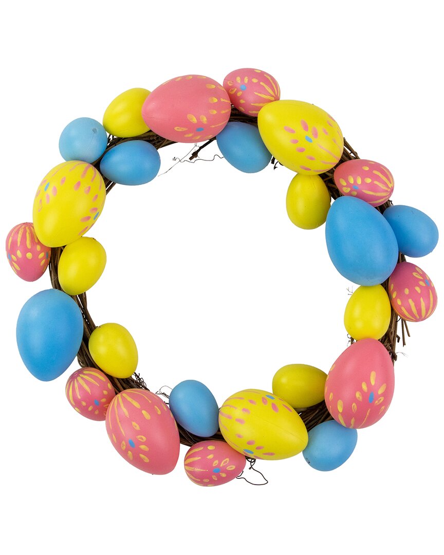 Northlight Discontinued  10in Easter Egg & Artificial Floral Stem Wreath In Pink