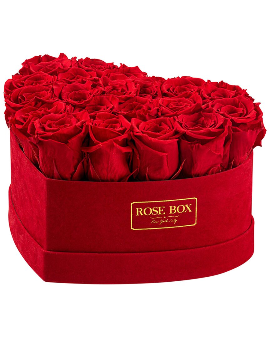 Rose Box Nyc Medium Velvet Heart Box With Red Flame Roses