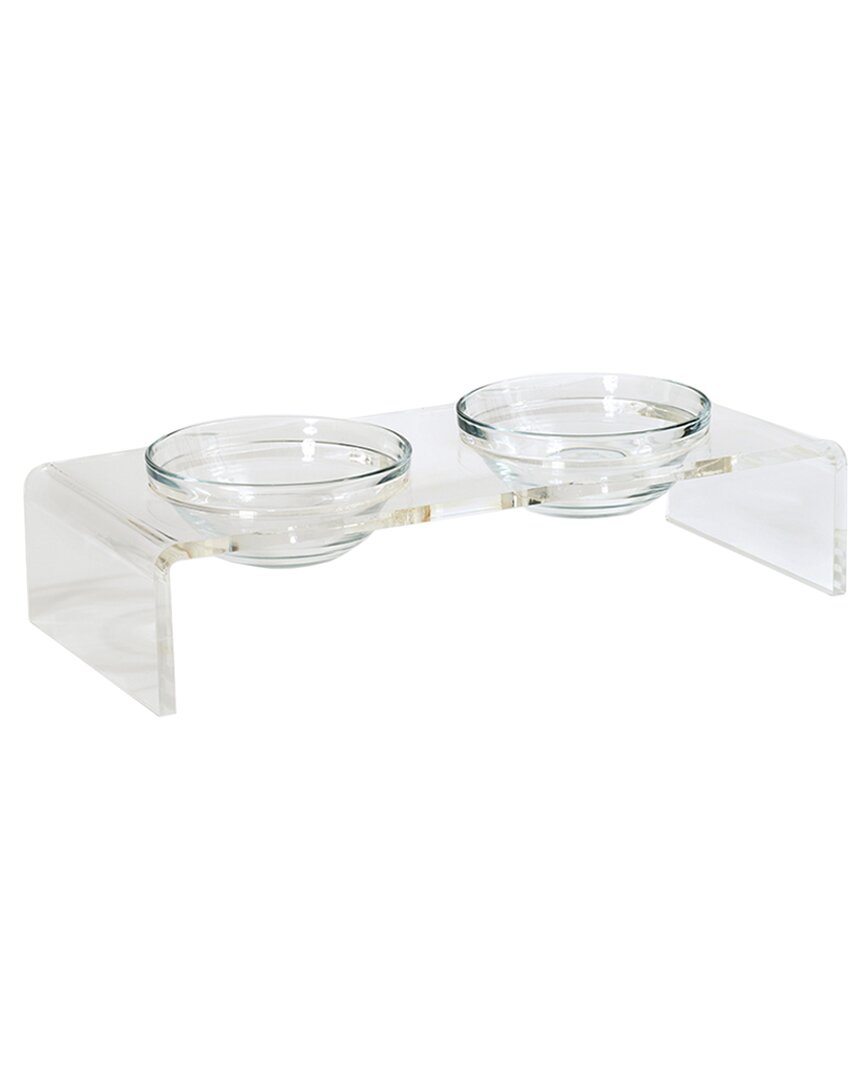 Hiddin Small Clear Double Glass Bowl Pet Feeder, 3.5 Cup Bowls