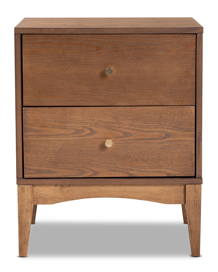 Shop Design Studios Landis Mid-century Modern Ash Walnut Finished Wood 2-drawer Nightstand In Brown