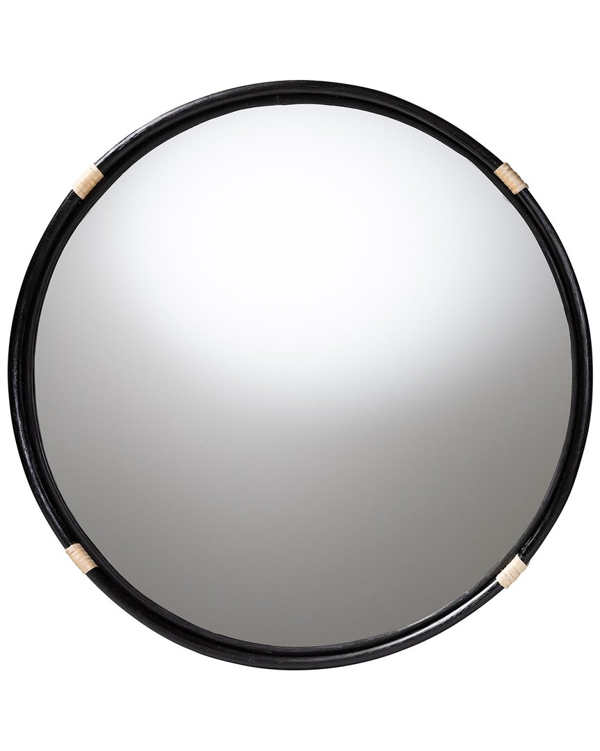 Baxton Studio Fenicia Round Rattan Wall Mirror In Black