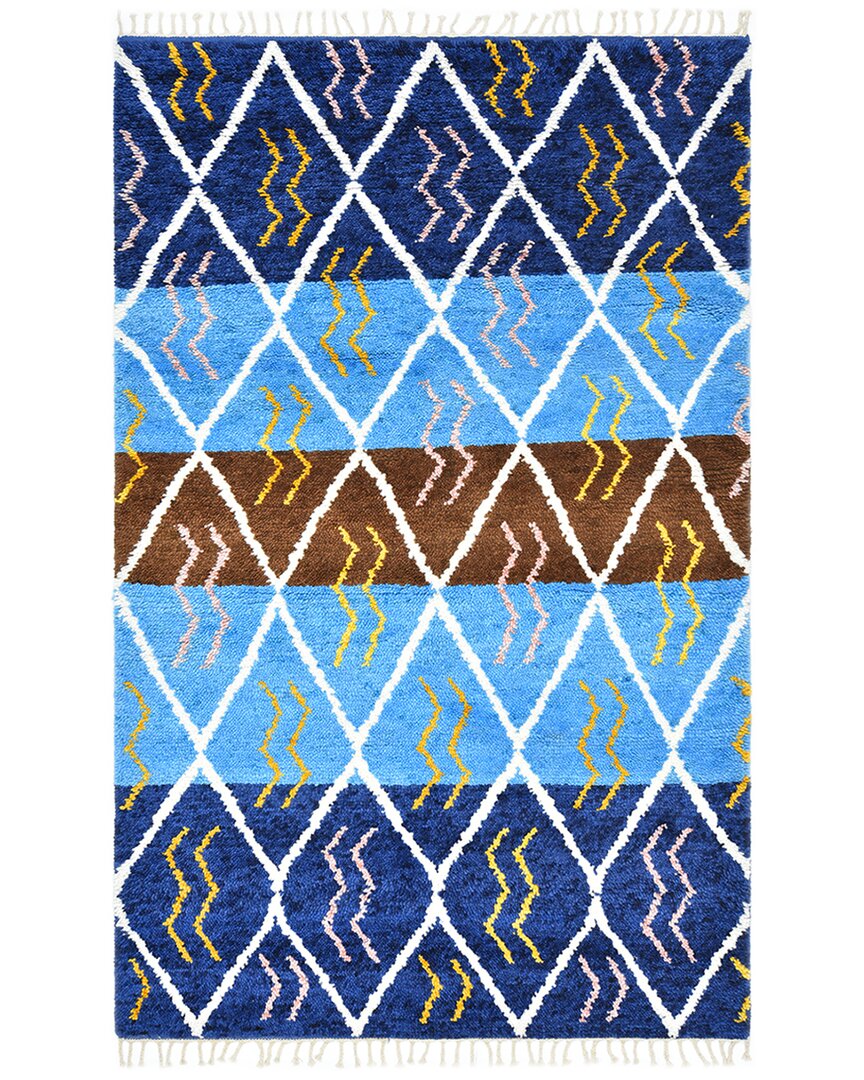 Solo Rugs Moroccan Hand-knotted Wool Rug In Blue