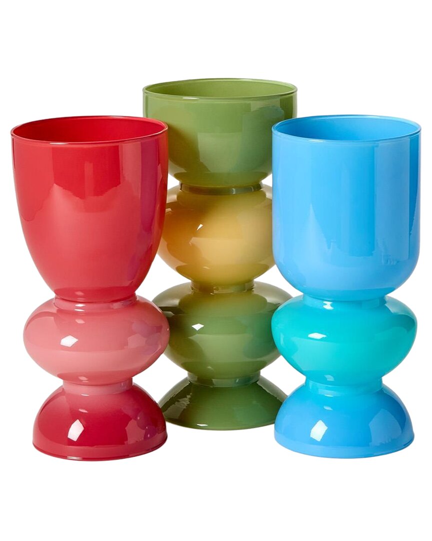 Tozai Home Set Of 3 Mixed Color Glass Vases In Red