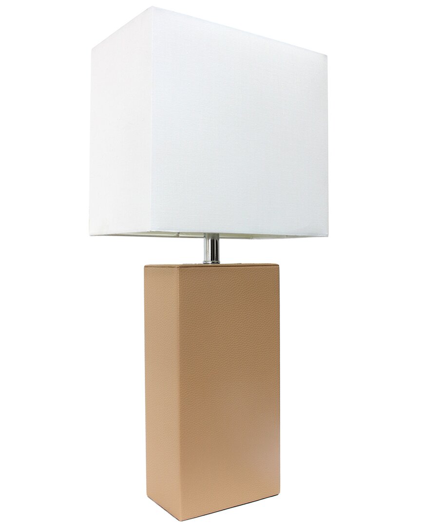 Lalia Home Lexington 21in Leather Base Modern Home Décor Bedside Table Lamp In Beige