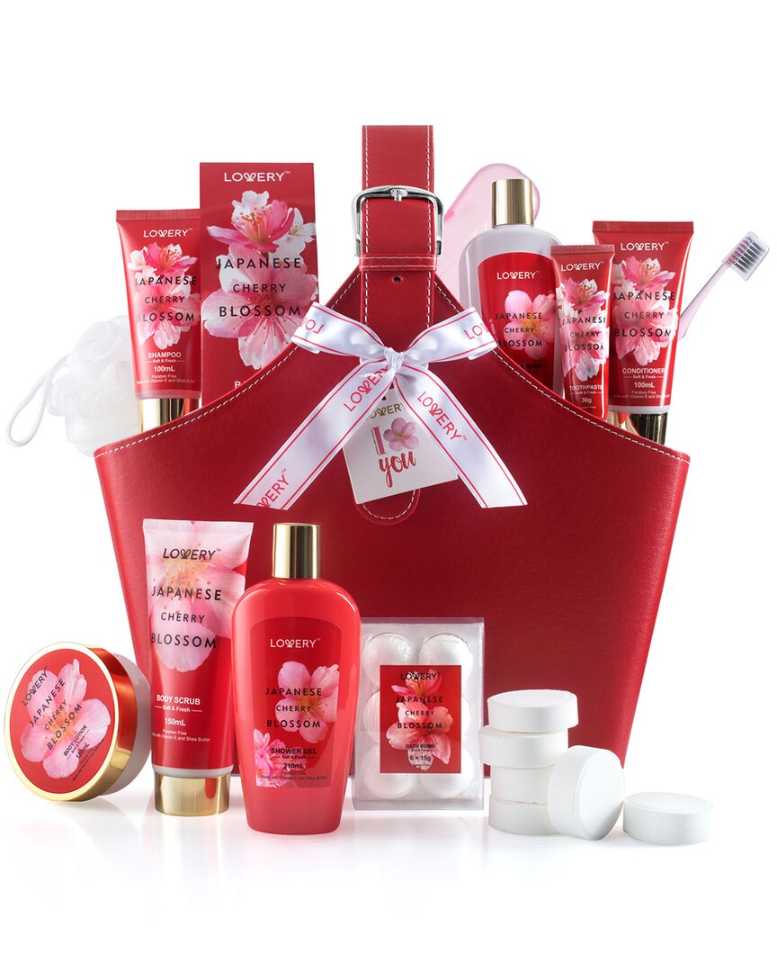 Lovery Home Spa Kit Gift Set, 25pc Luxury Body Care In Japanese Cherry Blossom In Red
