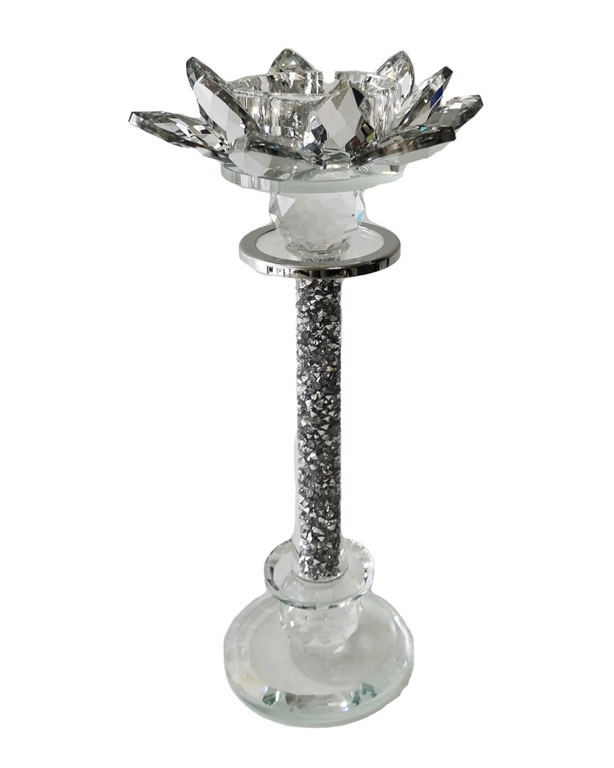 Sagebrook Home Lotus Glitter Candle Holder In Silver