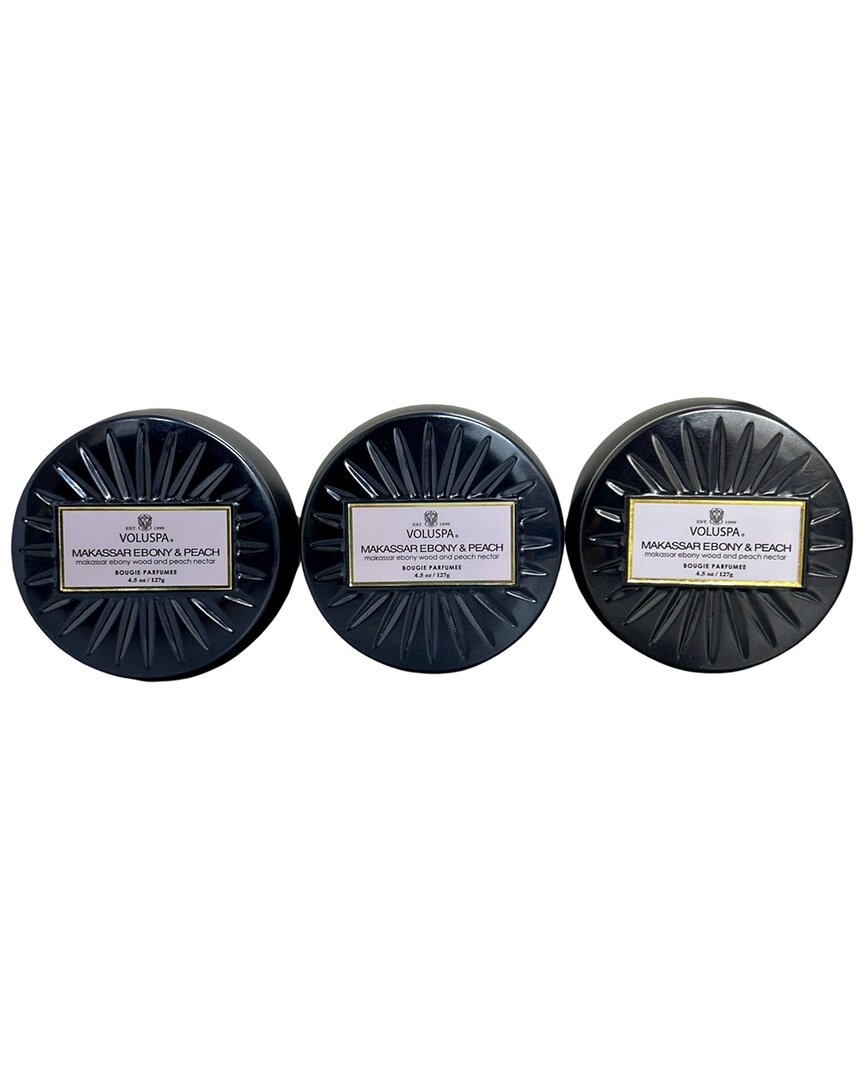 Voluspa Pack Of 3 4.5oz Makassar Ebony & Peach Mini Tins