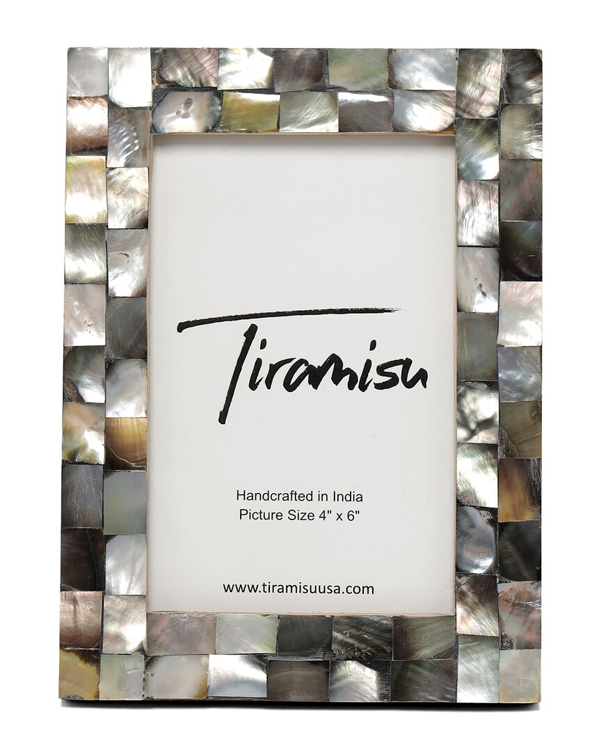 Tiramisu Mother Of Pearl Picture Frame- Stack Bond Pattern In Grey