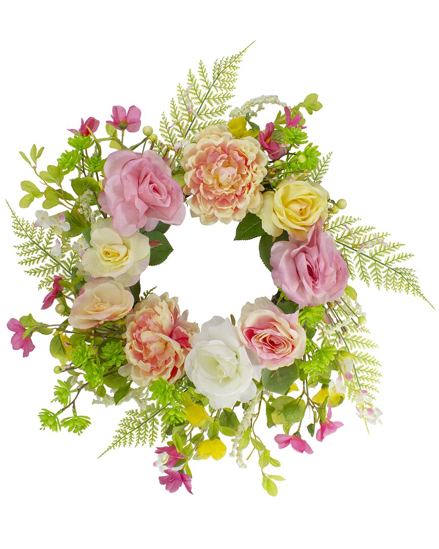 Northlight Rose & Peony Artificial Floral Wreath In Pink