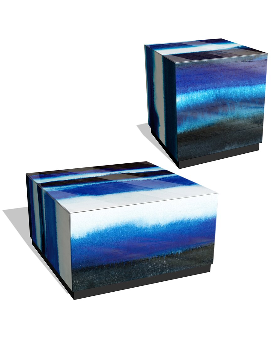Empire Art Direct Set Of 2 Blue Run Off I & Ii By Grace Popp Side Tables