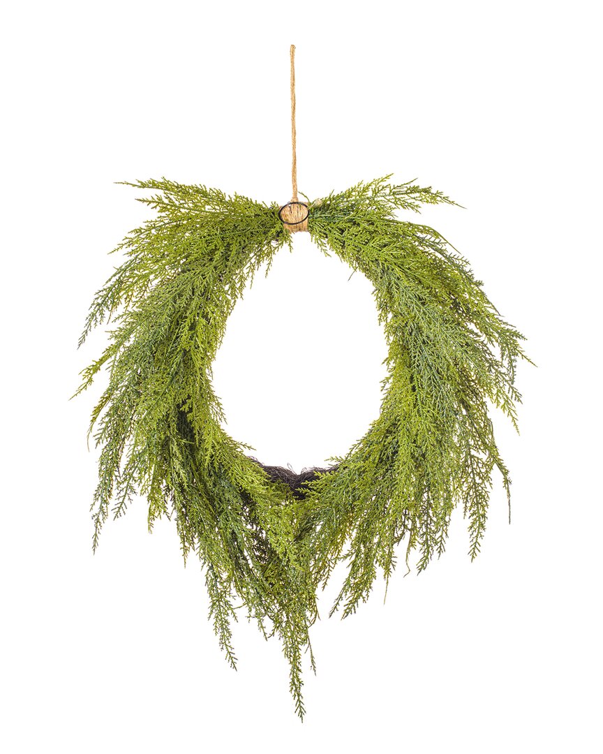Vickerman 24in Green Cedar Heart Wreath With Jute Rope