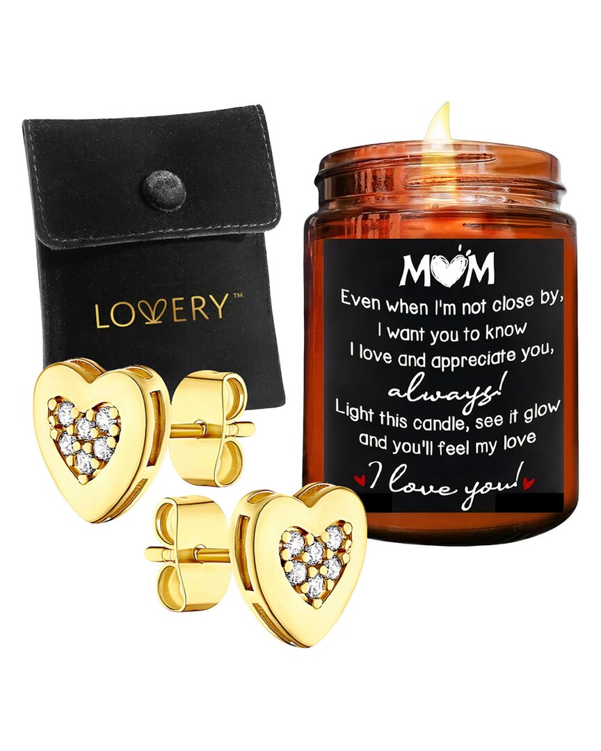 Shop Lovery Mother's Day 14k Gold Plated Heart Earring With Pouch & Mom Love Candle In Brown