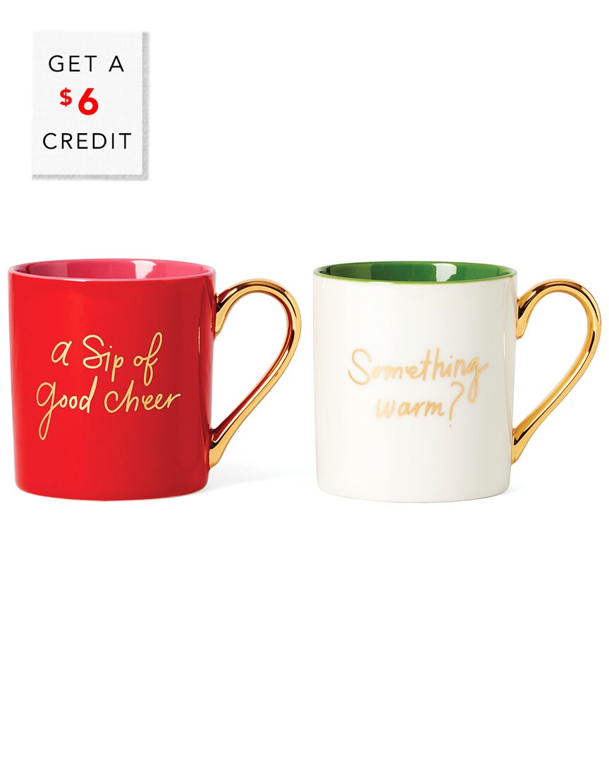 Shop Kate Spade New York Be Jolly Color 2pc Mug Set With $6 Credit In Red