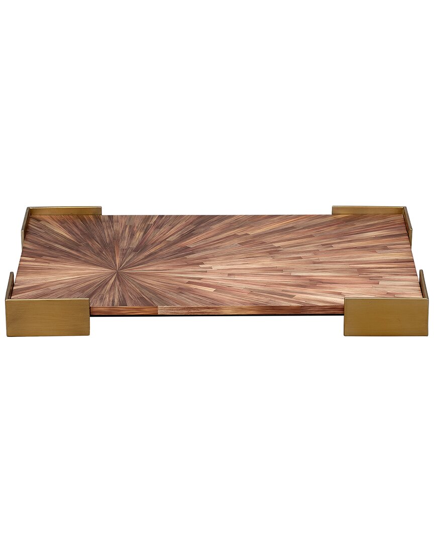 Jamie Young Palm Marquetry Decorative Tray In Brown