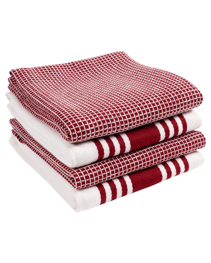 Kaf Home Set Of 4 Madison Waffle Assorted Linens In Red