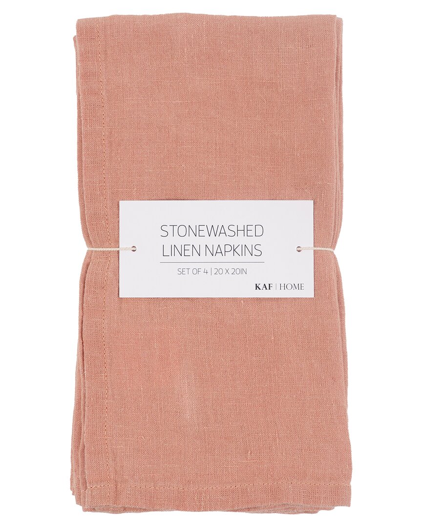 Kaf Home Set Of 4 Stonewashed Linen Napkins In Pink