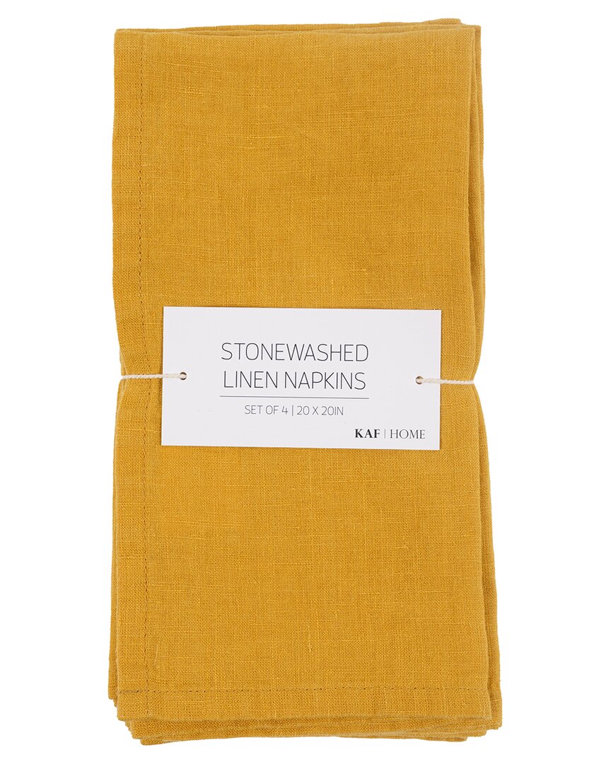 Kaf Home Set Of 4 Stonewashed Linen Napkins In Yellow