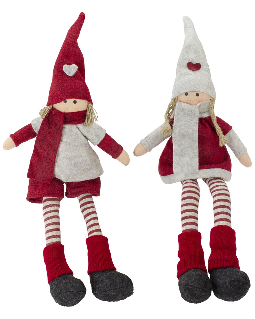 Northlight Discontinued  Set Of 2 Plush Boy & Girl Sitting Dzcor