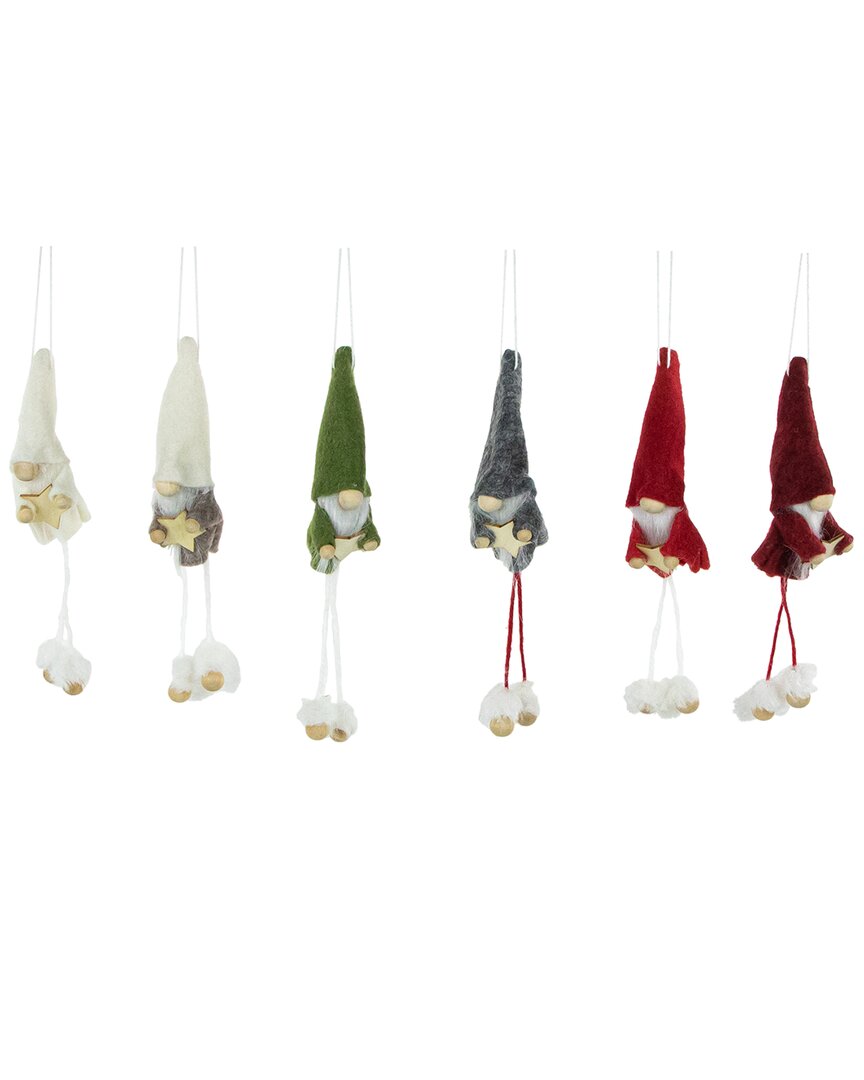 NORTHLIGHT NORTHLIGHT SET OF 6 GNOMES WITH STARS PLUSH CHRISTMAS ORNAMENTS