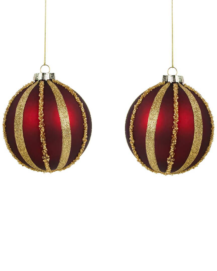 Northlight Set Of 2 Striped Beaded Christmas Ball Ornaments