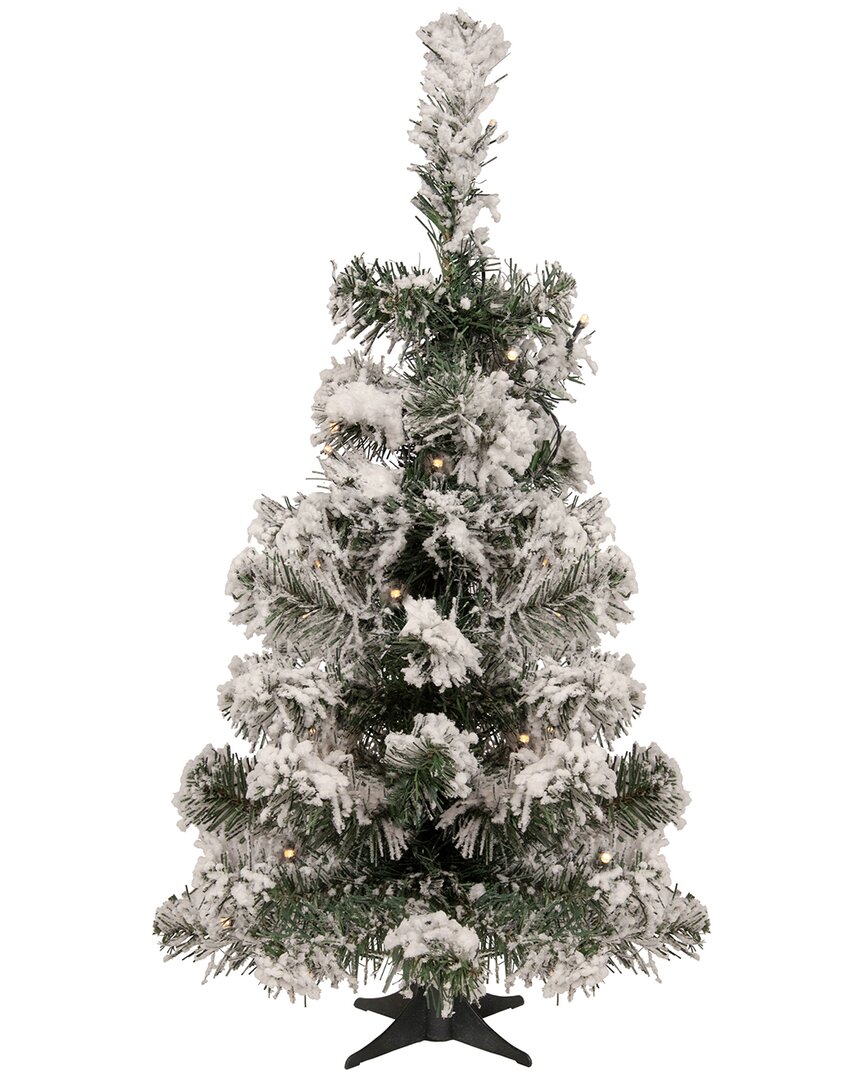 NORTHLIGHT NORTHLIGHT 2FT PRE-LIT MEDIUM FLOCKED BRISTOL PINE ARTIFICIAL CHRISTMAS TREE