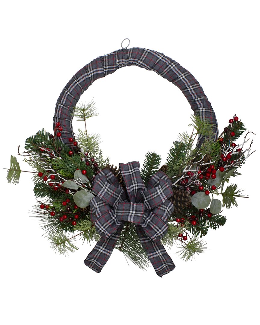 Northlight 24" Plaid Artificial Christmas Wreath With Berries