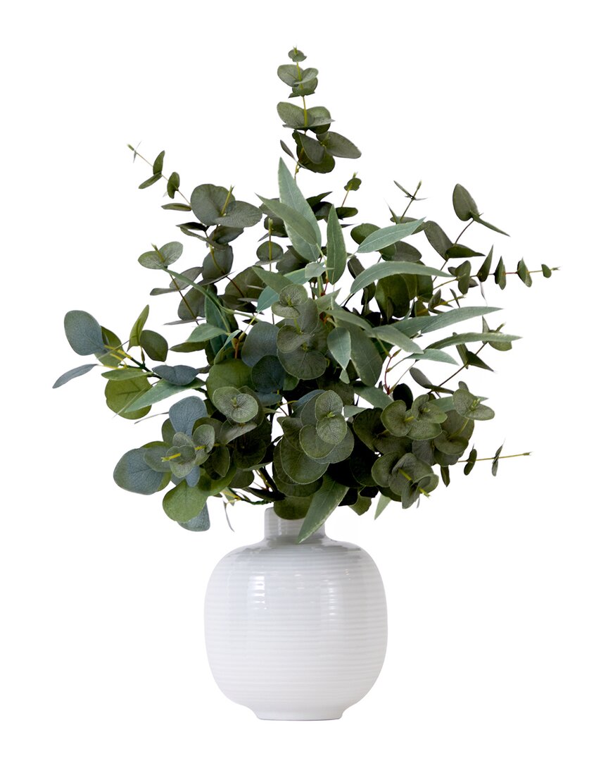 Nearly Natural 24in Artificial Eucalyptus Leaves Arrangement With Ceramic Planter In Green