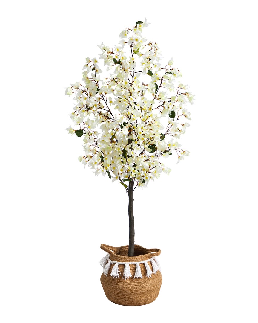 Shop Nearly Natural 5ft Artificial Bougainvillea Tree With Handmade Tassel Basket