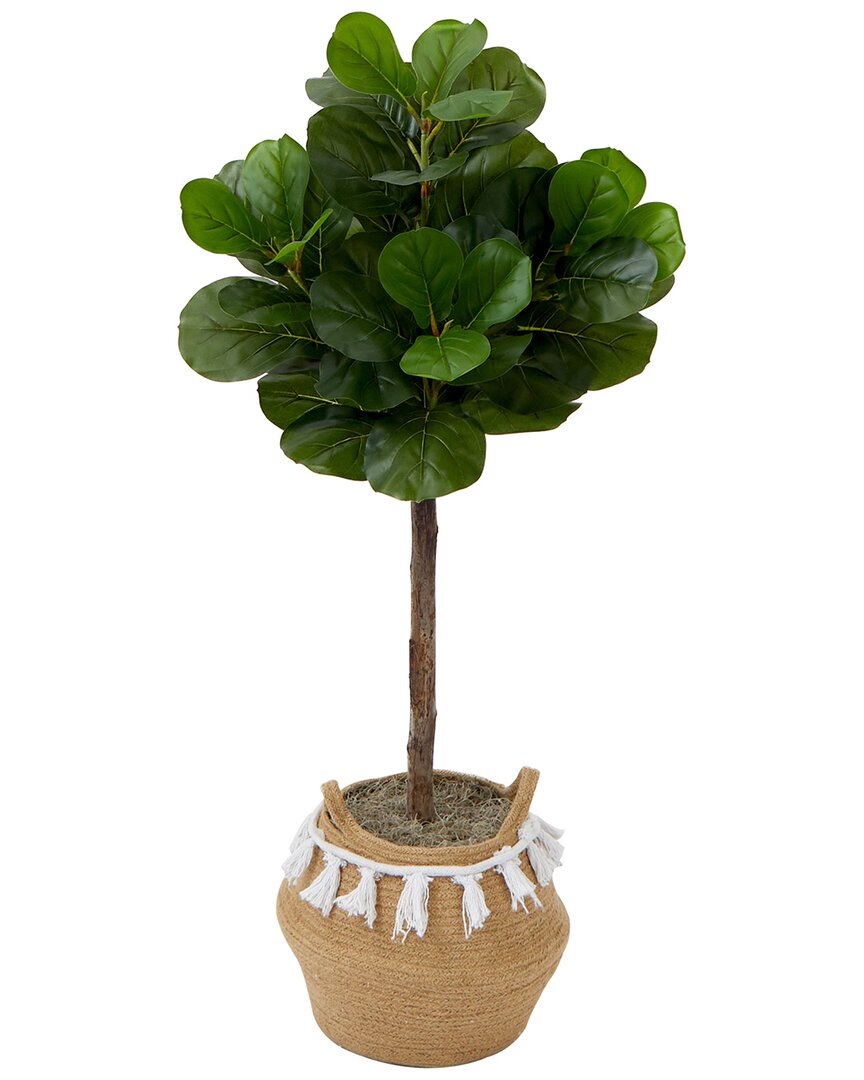 Nearly Natural 4ft Artificial Fiddle Leaf Fig Tree With Handmade Tassel Basket Diy Kit In Green