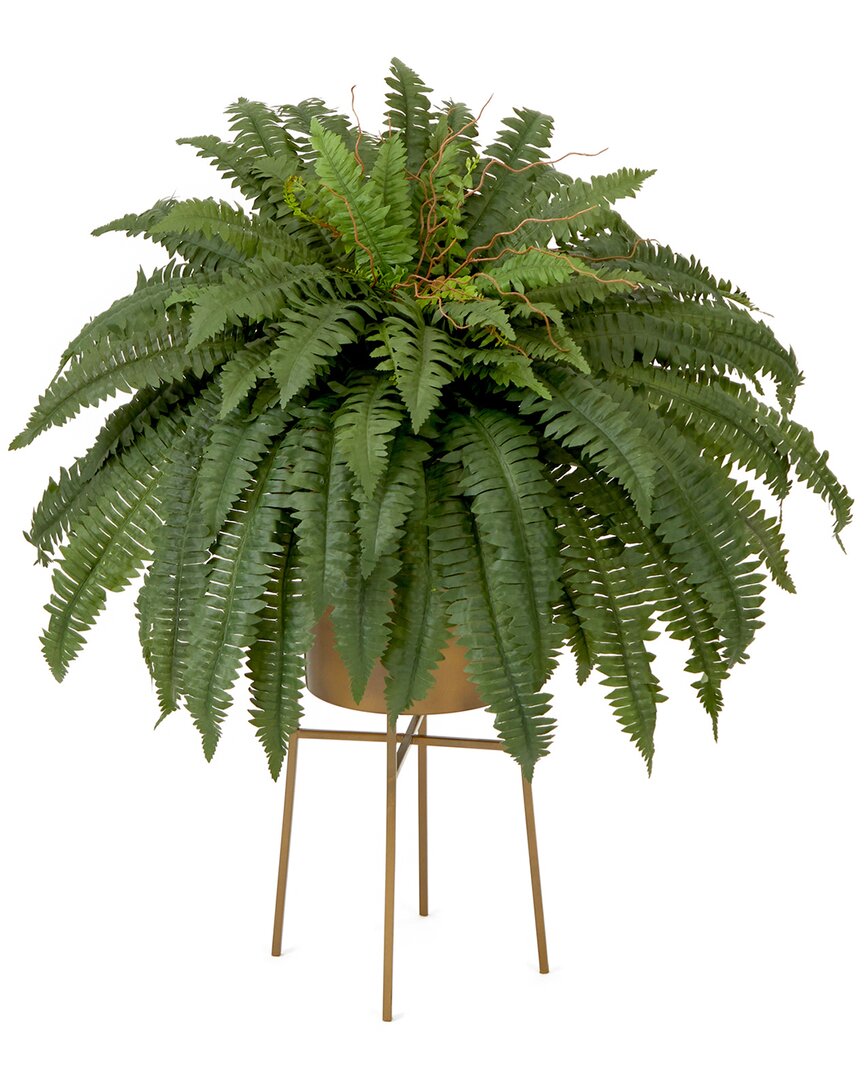 Nearly Natural 32in Artificial Boston Fern Plant With Metal Planter & Stand Diy Kit In Green