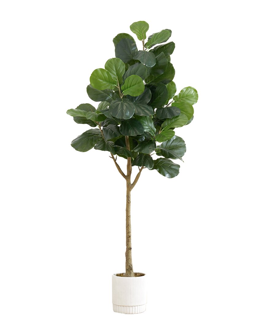 Nearly Natural 6ft Artificial Fiddle Leaf Fig Tree With Decorative Planter In Green