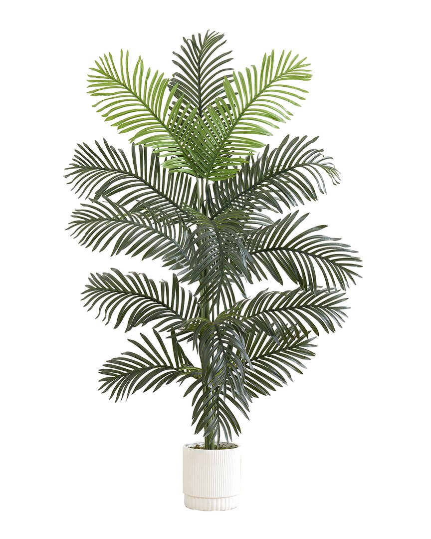 Nearly Natural 6ft Artificial Paradise Palm With Decorative Planter In Green